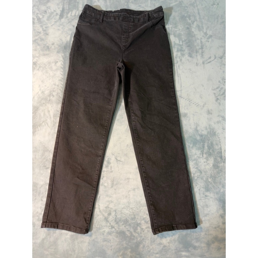 Time and Tru Womens Black Pull On Straight Leg Jeans Size M 8-10 Stretch Denim